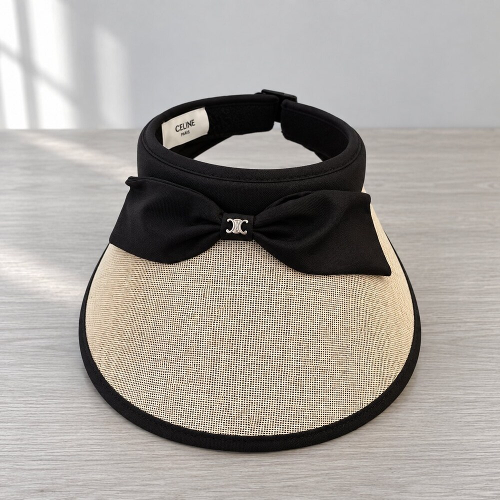 CELINE Triomphe Beige Bow Sun Visor